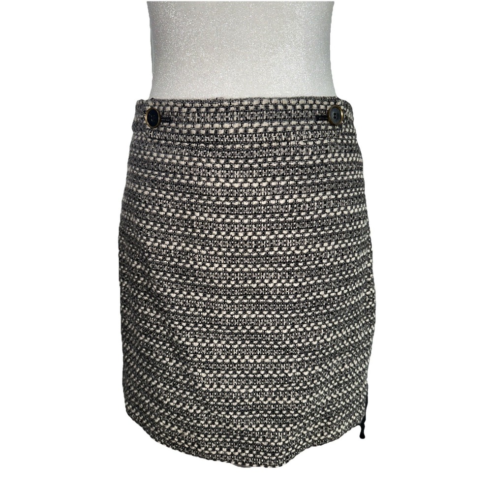 ANN TAYLOR LOFT  Black White Gray Woven Wool Blend Stripe Short Skirt SIZE 12P